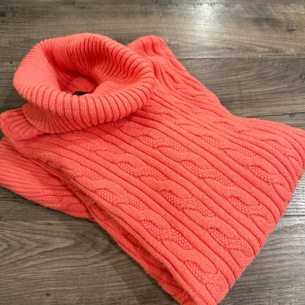 Talbots Coral Pink Cable Knit Turtleneck Sweater Womens XL Cotton Blend VN5400